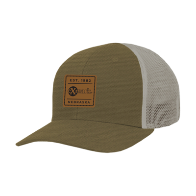 Exmark Leather Patch hat Front Image on white background