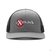 Image of a gray hat with black mesh back and white and red Exmark logo