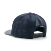 Image of a gray hat with blue mesh back and white and red Exmark logo